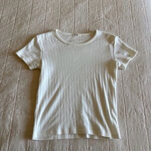 Brandy Melville White Ribbed Short Sleeve Crop Top